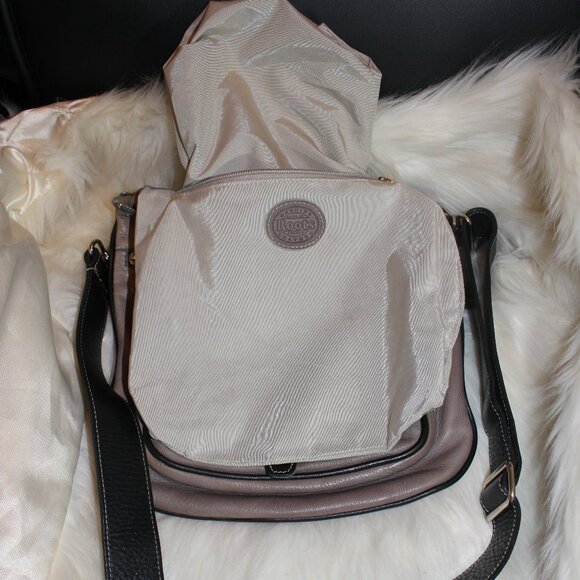 VTG Roots Brown shoulder crossbody leather brown bag 11"x 11" - Picture 7 of 9